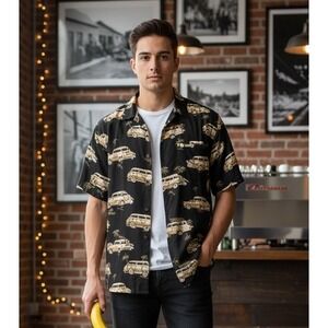 Puritan Men's Hawaiian Shirt Short Sleeve Size XL All Over Print Cars Palm Trees